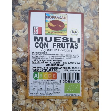 MUESLI AVENA CON FRUTAS 400 GR.