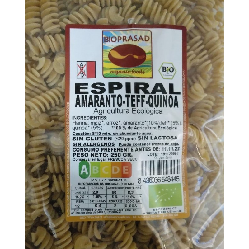 ESPIRAL AMARANTO-TEFF-QUINOA 250 GR.