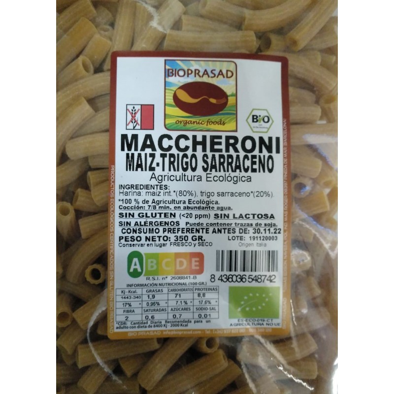 MACHERONI MAÍZ Y TRIGO SARRACENO 350 GR.